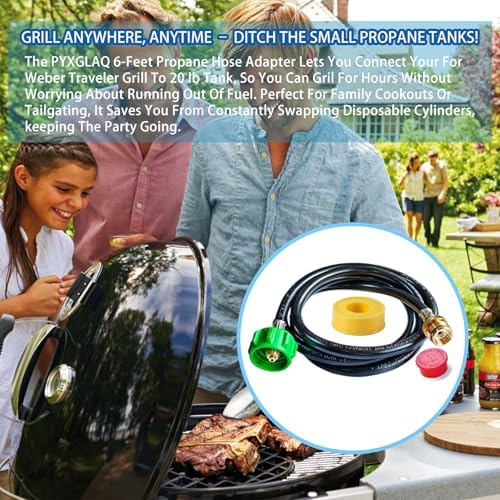 6 Feet for Weber Adapter Hose for Weber Travelev Grill, for Weber Traveler Grill Accessories for Weber Q 1000 for Weber Q Series, and for Weber Traveler Gas Go-Anywhere Grills Propane Adapter. - Image 3