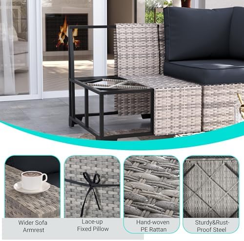 Outdoor Patio Furniture Set PE Wicker Rattan Outdoor Sectional Sofa - Image 2