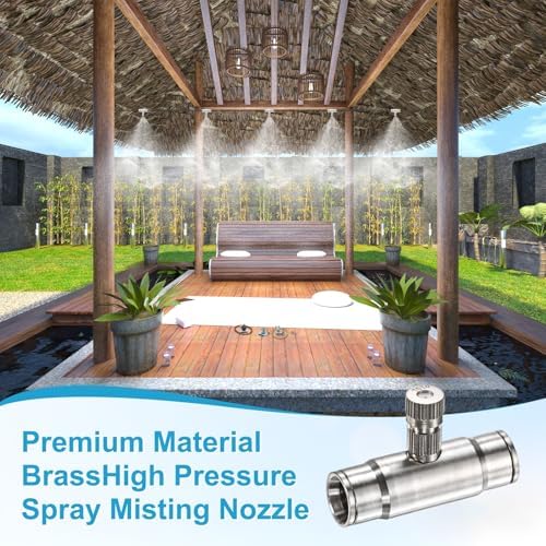 M METERXITY 20-Pack Brass Misting Nozzle Tee Kit, 0.7mm Orifice Dia. High Pressure Spray Misting Nozzle Head, Slip Connectors for 3/8 Inch Drip Irrigation Tubing Kit Outdoor [3/16" Threaded] - Image 6