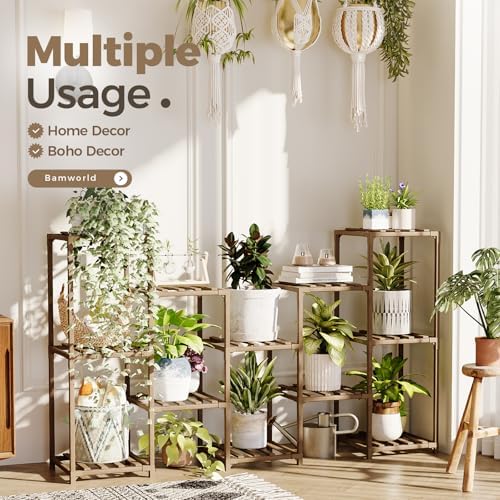 Bamworld Large Plant Shelf Outdoor Wood Plant Stand Large Rack for Living - Image 4