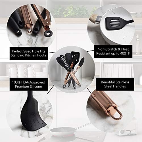 COOK WITH COLOR Silicone Cooking Utensils, Kitchen Utensil Set, Easy to Clean Silicone Kitchen Utensils, Cooking Utensils for Nonstick Cookware, Kitchen Gadgets Set, Mini, Black - Image 3
