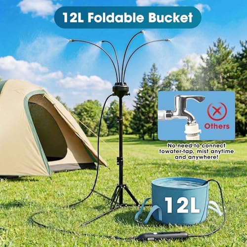 5.3FT Standing Misters for Outside Patio,Portable Misting Cooling System with 12L Bucket,Booster Pump,26.5FT Water Line & 6 Brass Nozzles,Adjustable Height Water Mister for Patio, BBQ, Pool - Image 3