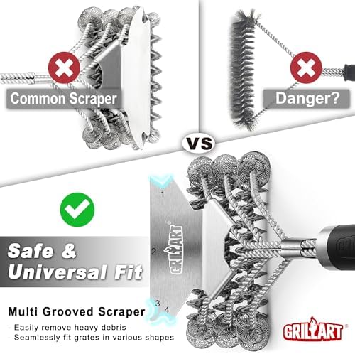 Grill Brush and Scraper Bristle Free – Safe BBQ Brush for Grill – 18'' Stainless Grill Grate Cleaner - Safe Grill Accessories for Porcelain/Weber Gas/Charcoal Grill – Gifts for Grill Wizard - Image 5