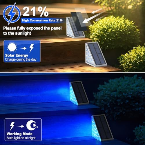 AUDLES LED Solar Step Lights Waterproof Outdoor Stair Lights, Solar Deck Lights Outdoor Decor IP67 Solar Decoration Lights for Yard (Blue Color, 8 Pack) - Image 3
