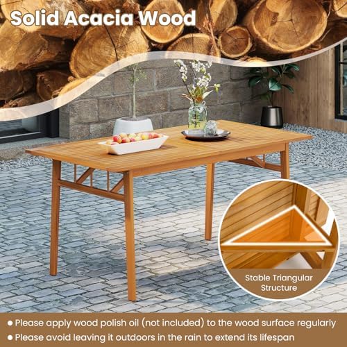 Tangkula 3 Pieces Patio Dining Set, Acacia Wood Space Saving Outdoor Rectangular Picnic Table with 1.97” Umbrella Hole and 2 Benches, for Yard, Garden and Poolside - Image 4