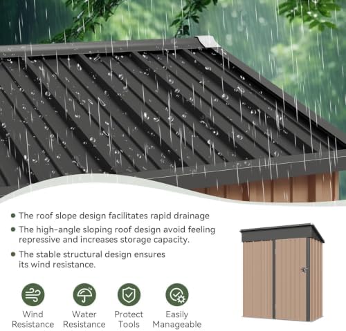 Aoxun 5’x3’ Shed Outdoor Storage Shed, Brown - Image 4