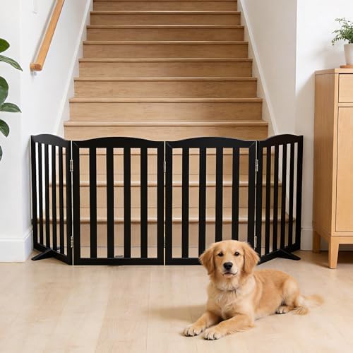 Freestanding Dog Gate Indoor,Doggie Gate Foldable Pet Gates for Doorways,Stairs or Hallways, Wooden Black Pet Gate for the House, Pet Fence with Support Feet Included,24 "Height-4 Panels - Image 2