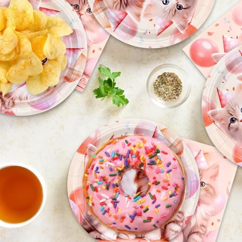 Egami 40pcs Cat Party Supplies,include 20 Dessert plate and 20 Napkin,kitten Party Plate Napkin Set,Used for Cat Party Decoration - Image 5