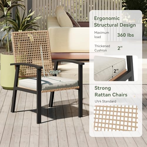 Aoxun 7-Piece Wicker Patio Table and Chairs Set for 6 with Umbrella Hole - Image 3