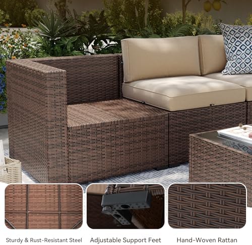 Aoxun Patio Furniture Sets, 14-Piece Outdoor Patio Furniture with 44'' Propane Gas Firepit Table, Wicker Outdoor Conversation Set Sectional Sofa for Backyard, Poolside, Garden - Image 6