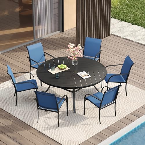 VICLLAX Patio Table and Chair Set of 6, All Weather Metal Round Outdoor Dining Furniture Set-50 Round Outdoor Table and Chairs, Black Tabletop by HOME