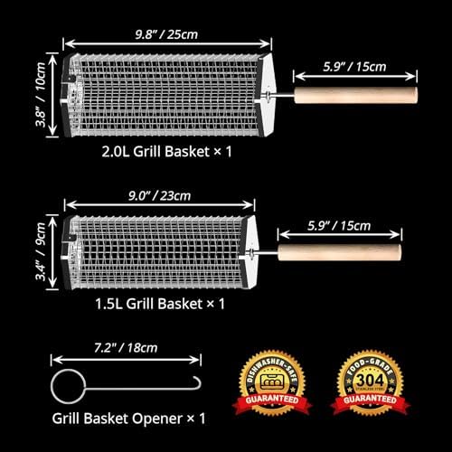 Rolling Grill Basket, Grilling Accessories, Outdoor Camping, Gifts for Men - Image 2