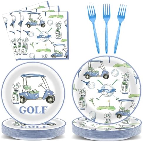 96PCS Golf Party Plates and Napkins Golf Birthday Party Supplies for Baby Shower Sports Theme Disposable Dessert Paper Plates Watercolor Blue Party Game Day Sports Fans Events Decorations by Oitnlaughter