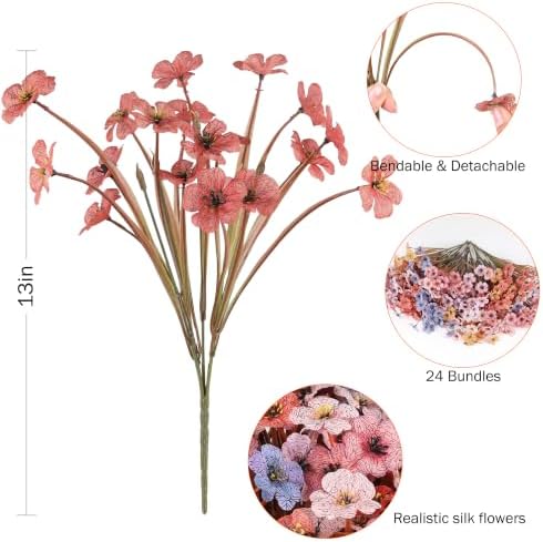 24 Bundles Fall Artificial Flowers for Outdoors Decors, Faux Mums Plants Fake Silk Flora, UV Resistant Realistic Faux Plants Greenery for Outside Farmhouse Porch Patio Window Box Planter Fall Decor - Image 2