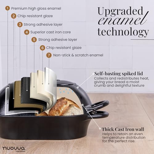 nuovva Dutch Oven For Sourdough Bread Baking – Enamelled Cast Iron Bread Loaf Pot – Oven Safe Non Stick Bread Pot – Rectangular, Black, 24cm x 16cm - Image 6