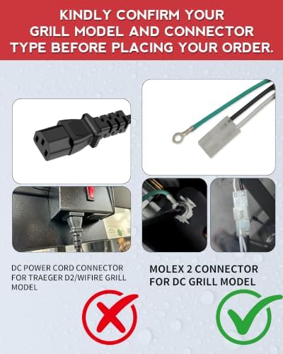 6 ft Replacement AC Power Cord for Pellet Grill & Smoker | fits Traeger, Pit Boss, Camp Chef, Z-Grills | 3 Conductor, Ring Terminal on Ground, Molex 2 pin Connector | ELE203 / KIT0089 / 70110 - Image 3