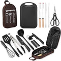 Camping Essentials Cookware Cooking Utensils Set - Portable Camp Kitchen Mess Kit Outdoor Accessories, Stainless Steel & Silicone, Camping Gear Equipment for RV Picnic Grill, Brown by WesqunieOutdoorAccessories
