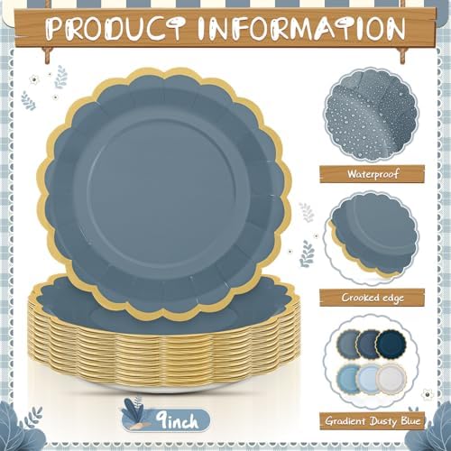 96 Pcs Dusty Blue Paper Plates 9 Inch Scalloped - Image 4