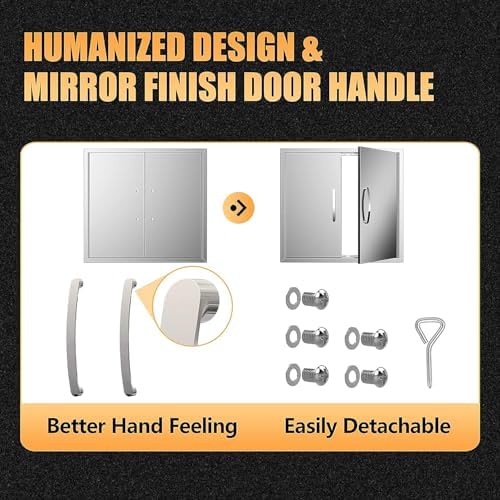 Outdoor Kitchen Doors 26W x 24H Inch, Double BBQ Access Doors 304 Stainless Steel for Outdoor Kitchen Cabinet Grill Station or BBQ Island - Image 4