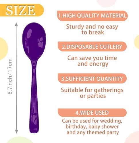 SietDESEO 25 PCS Purple Plastic Spoons Disposable Utensils Heavy Duty Purple Spoons Disposable Cutlery for Birthday Wedding Baby Shower Bridal Shower Plastic Silverware - Image 4