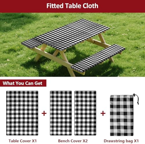 8.5ft 102in Picnic Table and Bench Cover, 3 Pack, Black Checkered - Image 3