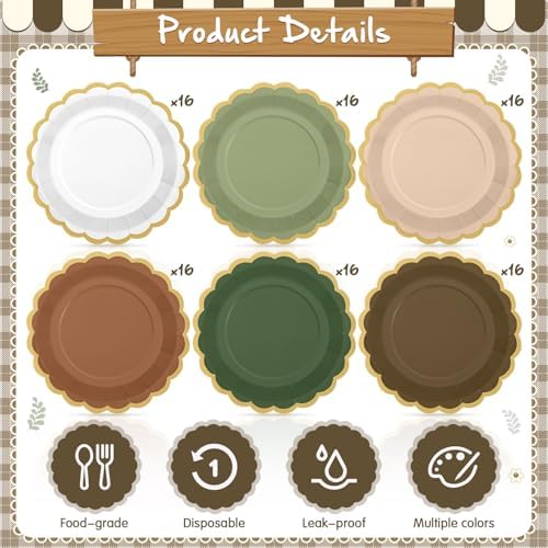 96 Pcs Sage Paper Plates 9 Inch Scalloped Woodland - Image 4
