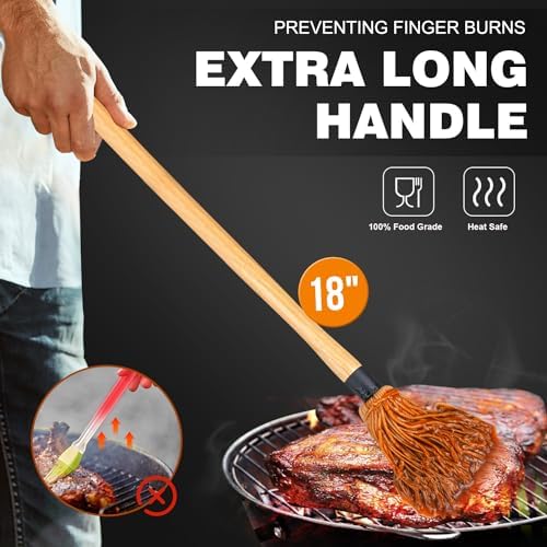 Walfos BBQ Mop Brushes for Sauce, Grilling Basting Mop Wooden Long Handle with 3 Heads, for Grilling, Barbecue, Smoking Steak (18") - Image 3