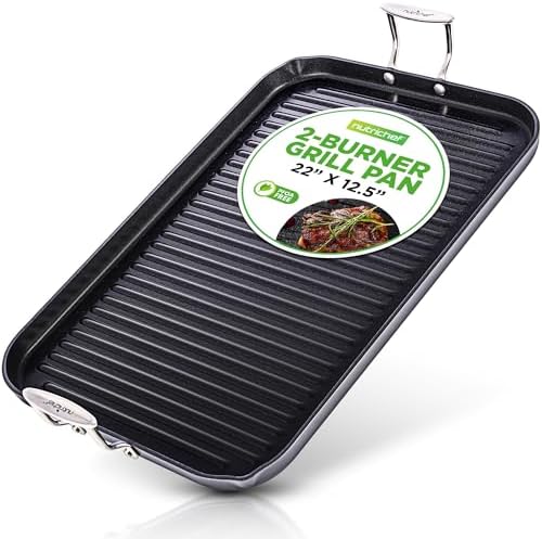 NutriChef 20"x13" Stove Top Grill Pan - Double Burner, Hard-Anodized Non stick Grill & Griddle Pan by NutriChef%E2%84%A2Kitchen