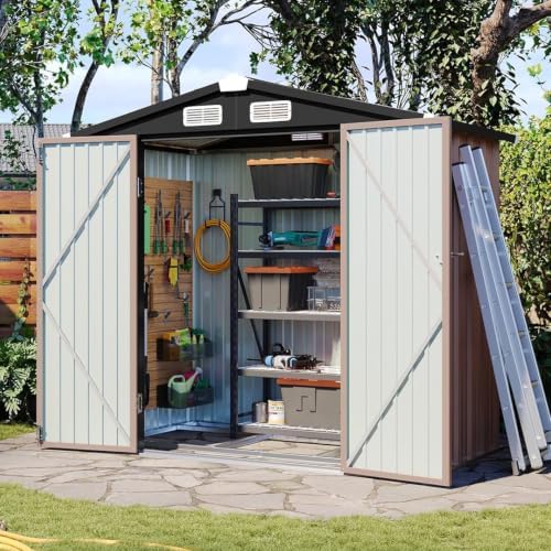 Aoxun 6'x4' Outdoor Storage Shed with Base, Brown by Aoxun