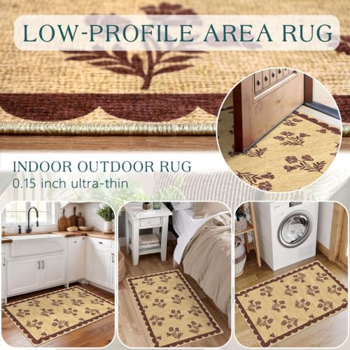 Front Door Mat Outside Entrance - 2x3 Floral Non-Slip Washable Doormat Indoor Outdoor Mat Jute-Look Farmhouse Burgundy Scalloped Entry Rug Small Throw Rugs for Entryway Front Porch Decor - Image 5