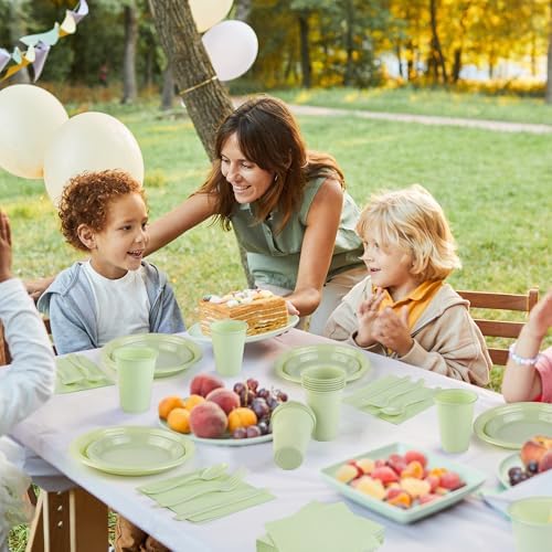 Kochorie 240 Pieces Sage Green Plastic Dinnerware Set Disposable Heavy Duty Plates Napkins Cups Silverware Dessert Dinner Plates for Birthday Wedding Baby Shower Party Supplies, Serves 30 Guests - Image 6
