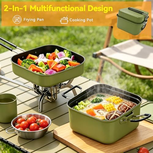 2 Burner Camping Stove with Cooking Set, 24000 BTU Propane Stove, Green - Image 6