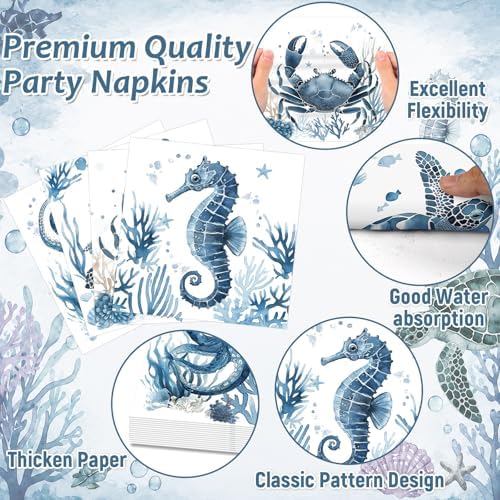 96PCS Summer Ocean Animal Party Paper Plates and Napkins Set for Under the Sea Party Paper Plates Underwater Creature Disposable Decor Sea Parties Set for Kids Birthday Gatherings Decorations - Image 4