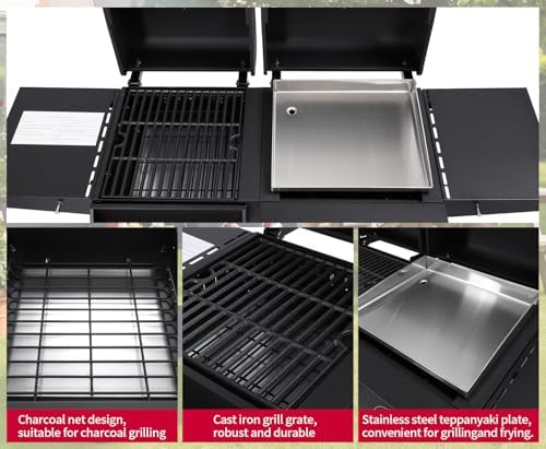 2-Burner Gas & Charcoal Combo Grill with Griddle, Black - Image 3