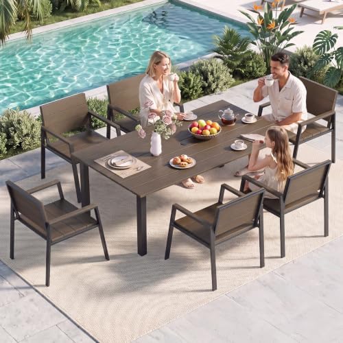 LazySunsets Outdoor Dining Set with Umbrella Hole (Charcoal, 7 Piece) by LazySunsets