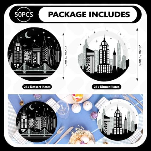 Grencian 50 Pcs New York City Skyline Paper Plates 9 Inch - Image 2