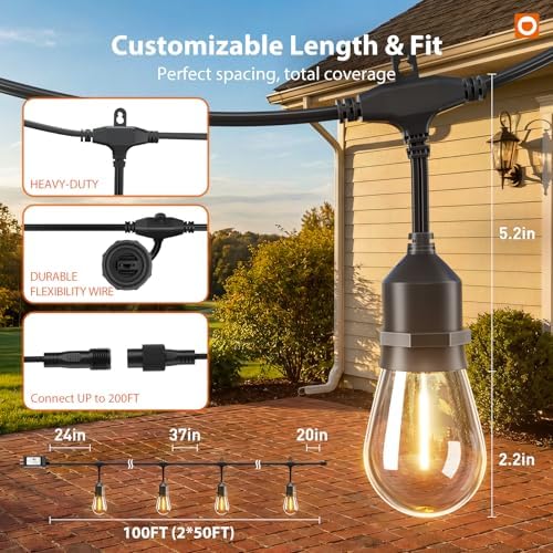 addlon 100FT Outdoor String Lights with Remote Dimmable Waterproof Patio - Image 6