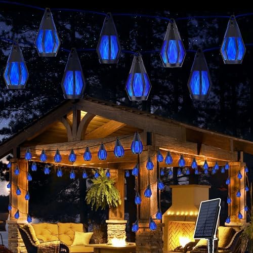 Solar String Lights for Outside, 21Ft Solar Patio Light with 10 Flickering by Jnaurb