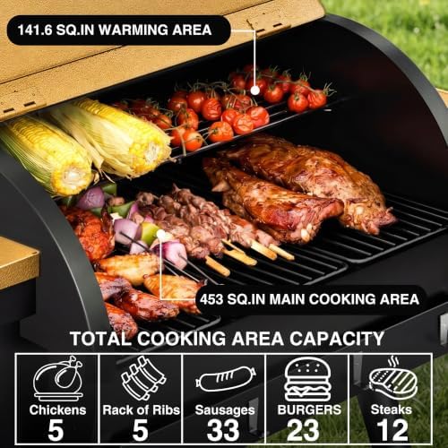 KingChii Wood Pellet Grill & Smoker, Electric Pellet Smoker Grill, 595 SQ.IN Grill Cooking Capacity, 13.2LB Hopper for Outdoor Barbecue Patio Cooking Bake and Roast,Bronze (Up to 500°F) - Image 2