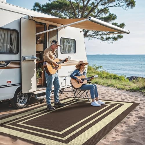 GENIMO Outdoor Rug, Waterproof Plastic Rugs for Patio, 6'x9' Mocha Beige - Image 4