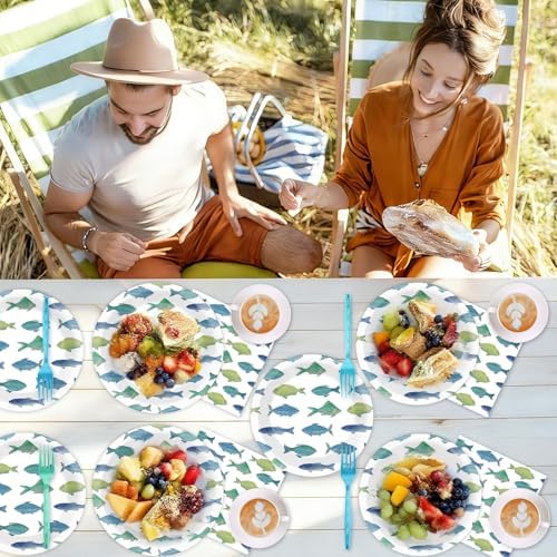 96Pcs Gone Fishing Party Paper Plates and Napkins Sea Ocean Fish Birthday Supplies Little Fisherman Tableware for 24 Guests for Summer Wedding Ofishally One Fishing Birthday Gatherings Decorations - Image 7