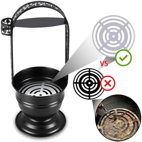 Portable Hookah Charcoal Basket with Coal Tongs,50 pre-Cut foil Sheets, 50 hygienic mouthpieces - Metal Storage Container & Holder for Shisha Accessories (Black Basket 13.7") - Image 5