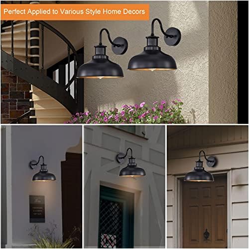 Outdoor Barn Light Outdoor Wall Sconce Farmhouse Rustic Exterior Wall Mount Lights Vintage Outside Lighting Fixture Industrial Black Lantern Works with Gooseneck Barn Porch Entryway Garage Shed - Image 6