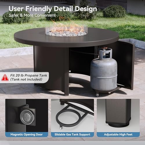 5 Piece Metal Outdoor Patio Furniture Set with 48"/55000 BTU Round Fire Pit Table,Outdoor Dining Table Set 4 Swivel Chairs No-Slip Cushions and Waterproof Covers,Navy - Image 5