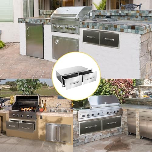 Outdoor Kitchen Drawers 30" W x 10" H x 20" D Flush Mount Horizontal Double Drawers with Chrome Handle,Stainless Steel Built-in BBQ Drawer for Outdoor Kitchen Island, Patio Grill Station - Image 6