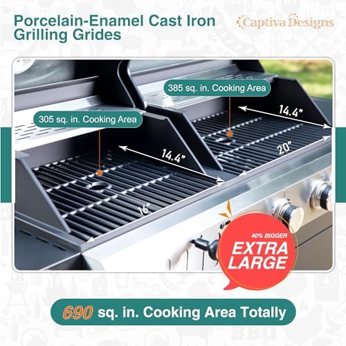 Captiva Designs Propane Gas and Charcoal Grill Combo with Side Burner,Black - Image 3