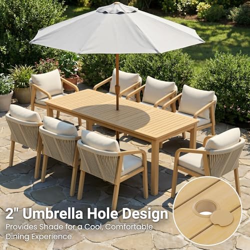 Wisteria Lane 69"×32" Acacia Outdoor Patio Dining Table with Umbrella Hole - Image 4