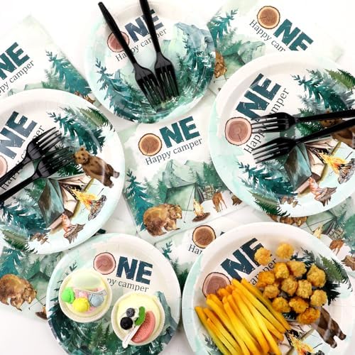 96Pcs One Happy Camper Birthday Decorations Camping 1st Plates and Napkins - Image 5