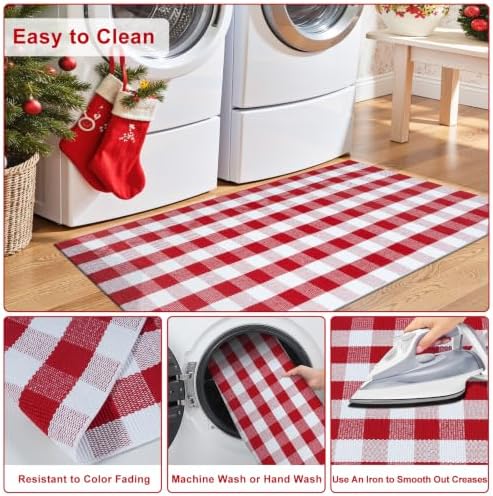 OJIA Christmas Outdoor Rug 3'x5' Red Plaid Front Door Mat Outdoor Porch Rug - Image 4