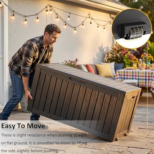ROJIK Deck Box Storage Bench with Wheels Outdoor, 140 Gallon, Black - Image 3
